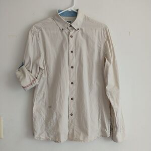 G-Star Raw Shirt Men Beige Long Sleeve Roll Up Button Down Casual L/S*READ FLAW